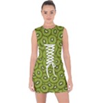 Kiwi Fruit Pattern Green Background Lace Up Front Bodycon Dress