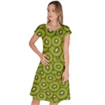 Kiwi Fruit Pattern Green Background Classic Short Sleeve Dress