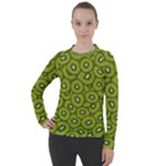 Kiwi Fruit Pattern Green Background Women s Pique Long Sleeve T-Shirt