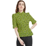 Kiwi Fruit Pattern Green Background Frill Neck Blouse