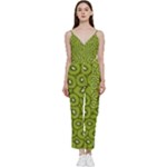 Kiwi Fruit Pattern Green Background V-Neck Camisole Jumpsuit