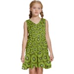 Kiwi Fruit Pattern Green Background Kids  Sleeveless Tiered Mini Dress