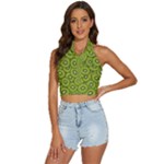 Kiwi Fruit Pattern Green Background Backless Halter Cami Shirt