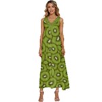 Kiwi Fruit Pattern Green Background V-Neck Sleeveless Loose Fit Overalls