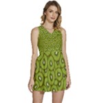 Kiwi Fruit Pattern Green Background Sleeveless High Waist Mini Dress