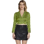 Kiwi Fruit Pattern Green Background Long Sleeve Tie Back Satin Wrap Top