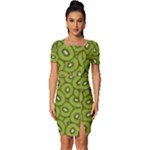 Kiwi Fruit Pattern Green Background Fitted Knot Split End Bodycon Dress