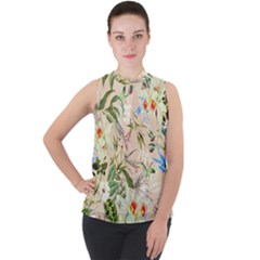 Mock Neck Chiffon Sleeveless Top 