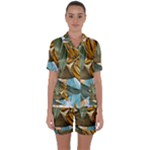 Monstera Palm Leaves Plants Satin Short Sleeve Pajamas Set