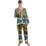 Monstera Palm Leaves Plants Men s Long Sleeve Satin Pajamas Set