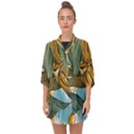 Monstera Palm Leaves Plants Half Sleeve Chiffon Kimono