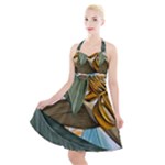 Monstera Palm Leaves Plants Halter Party Swing Dress 