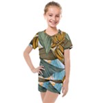 Monstera Palm Leaves Plants Kids  Mesh T-Shirt and Shorts Set