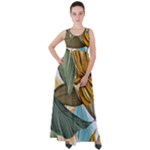 Monstera Palm Leaves Plants Empire Waist Velour Maxi Dress