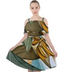 Monstera Palm Leaves Plants Cut Out Shoulders Chiffon Dress