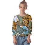 Monstera Palm Leaves Plants Kids  Cuff Sleeve Top