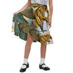 Monstera Palm Leaves Plants Kids  Ruffle Flared Wrap Midi Skirt