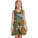 Monstera Palm Leaves Plants Kids  Sleeveless Tiered Mini Dress