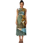 Monstera Palm Leaves Plants Sleeveless Round Neck Midi Dress