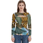 Monstera Palm Leaves Plants Women s Cut Out Long Sleeve T-Shirt