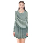 Silky Sage Abstract Elegant Print Design Long Sleeve V-neck Flare Dress