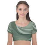 Silky Sage Abstract Elegant Print Design Velvet Short Sleeve Crop Top 