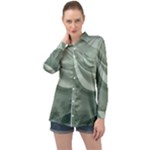 Silky Sage Abstract Elegant Print Design Long Sleeve Satin Shirt