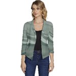 Silky Sage Abstract Elegant Print Design Women s Casual 3/4 Sleeve Spring Jacket