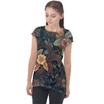 Floral Seamless Pattern Decorative Cap Sleeve High Low Top