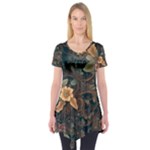 Floral Seamless Pattern Decorative Short Sleeve Tunic 