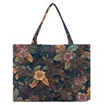 Floral Seamless Pattern Decorative Zipper Medium Tote Bag