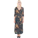 Floral Seamless Pattern Decorative Quarter Sleeve Wrap Maxi Dress