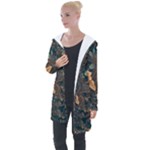 Floral Seamless Pattern Decorative Longline Hooded Cardigan