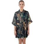 Floral Seamless Pattern Decorative Half Sleeve Satin Kimono 