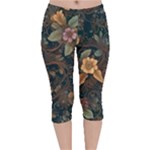 Floral Seamless Pattern Decorative Velvet Capri Leggings 