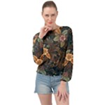 Floral Seamless Pattern Decorative Banded Bottom Chiffon Top