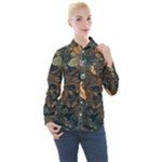 Floral Seamless Pattern Decorative Women s Long Sleeve Pocket Shirt