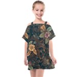 Floral Seamless Pattern Decorative Kids  One Piece Chiffon Dress