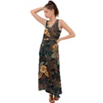 Floral Seamless Pattern Decorative V-Neck Chiffon Maxi Dress