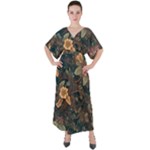 Floral Seamless Pattern Decorative V-Neck Boho Style Maxi Dress