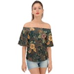 Floral Seamless Pattern Decorative Off Shoulder Short Sleeve Top