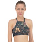 Floral Seamless Pattern Decorative Halter Bikini Top