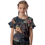 Floral Seamless Pattern Decorative Kids  Cut Out Flutter Sleeves