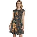 Floral Seamless Pattern Decorative Cap Sleeve High Waist Dress