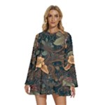 Floral Seamless Pattern Decorative Round Neck Long Sleeve Bohemian Style Chiffon Mini Dress