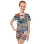 Seamless Pattern Chinoiserie Flowers Kids  Mesh T-Shirt and Shorts Set