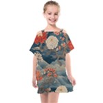 Seamless Pattern Chinoiserie Flowers Kids  One Piece Chiffon Dress