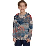 Seamless Pattern Chinoiserie Flowers Kids  Crewneck Sweatshirt