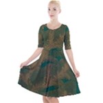 Seamless Pattern Pattern Leaves Quarter Sleeve A-Line Dress