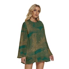 Round Neck Long Sleeve Bohemian Style Chiffon Mini Dress 